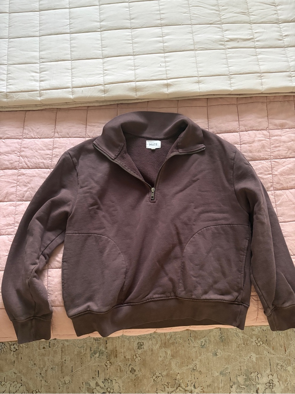 Mate the Label Quarter Zip Pullover Jacket in brown